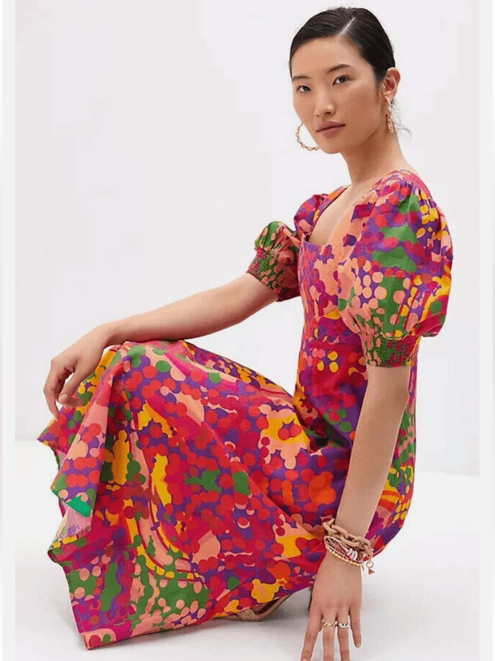 Anthropologie Roopa Pemmaraju Floral Midi Dress Abstract Colorful